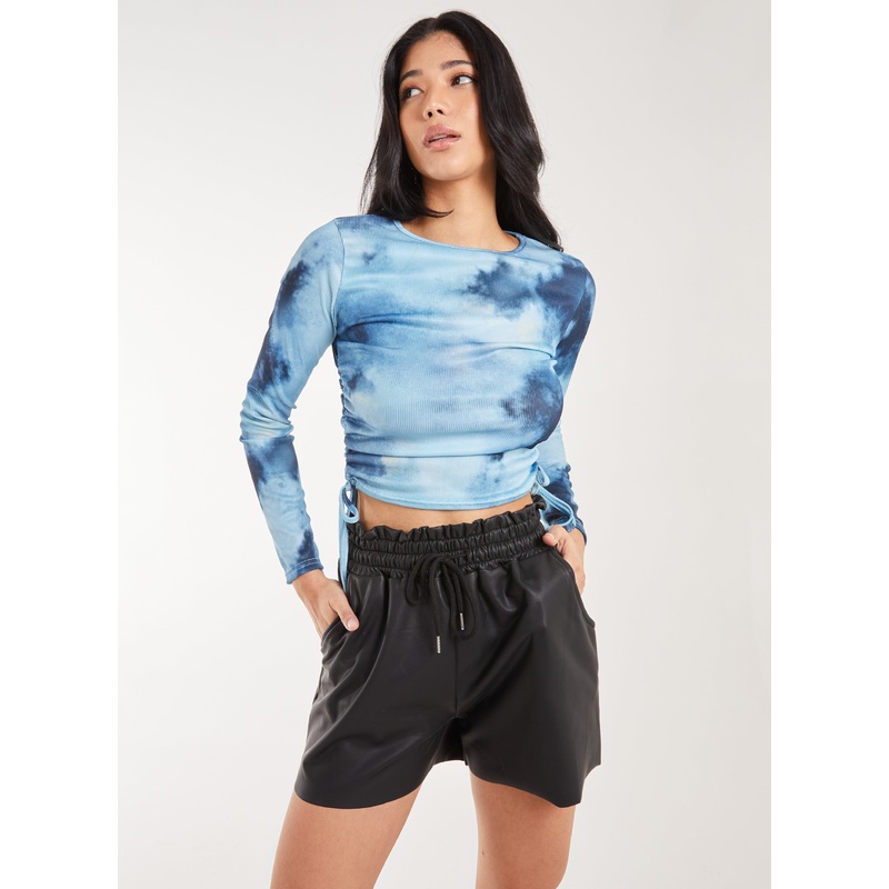 Tie Dye Print Long Sleeve Rib Top