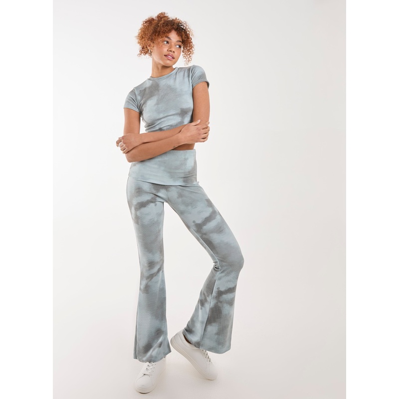 Tie Dye Rib Fold Over Flares-S & M & L-Sage