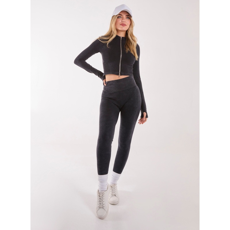Active Rib Leggings-S & M & L-WASHED BLACK