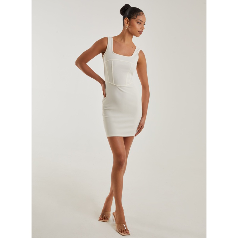 Bandage Corset Square Neck Bodycon Mini Dress