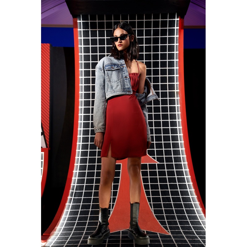 Bodycon Dress With Split-6 & 8 & 10 & 12 & 14-Wine