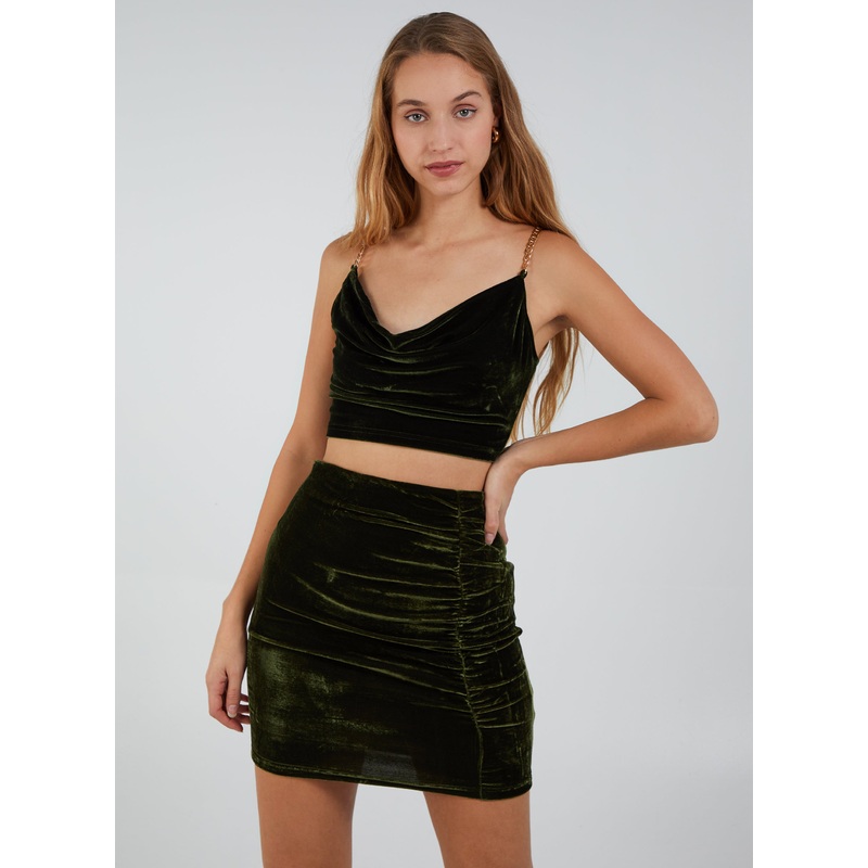 Chain Detail Crop Top-S & M & L-Khaki