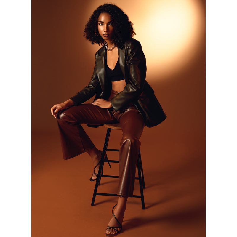 Flare Leather Look Trousers-6 & 8 & 10 & 12 & 14-Chocolate