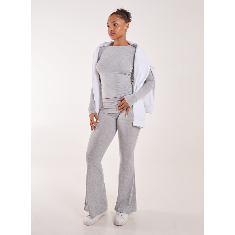 Fold Over Waist Lounge Flares-S & M & L-GREY