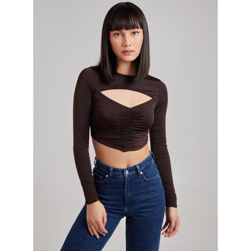 Gathered Cut Out Long Sleeve Top