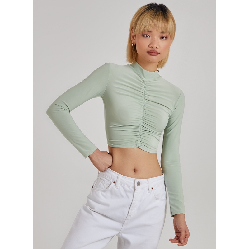 Gathered Long Sleeve Slinky Top