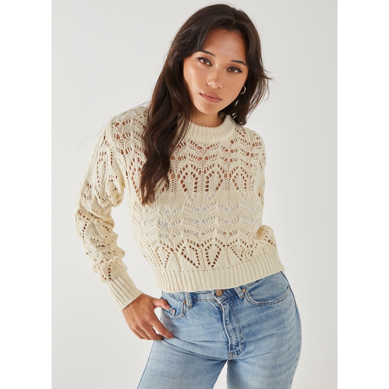 Pointelle Knit Crop Jumper-S/M & M/L-STONE