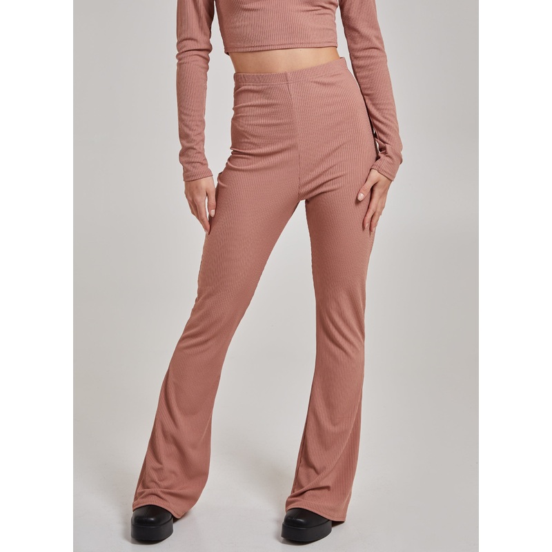 Ribbed Flare Trousers-6 & 8 & 10 & 12 & 14-Mocha