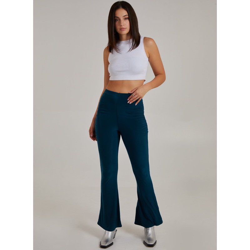 Ruched Side Flared Slinky Trousers