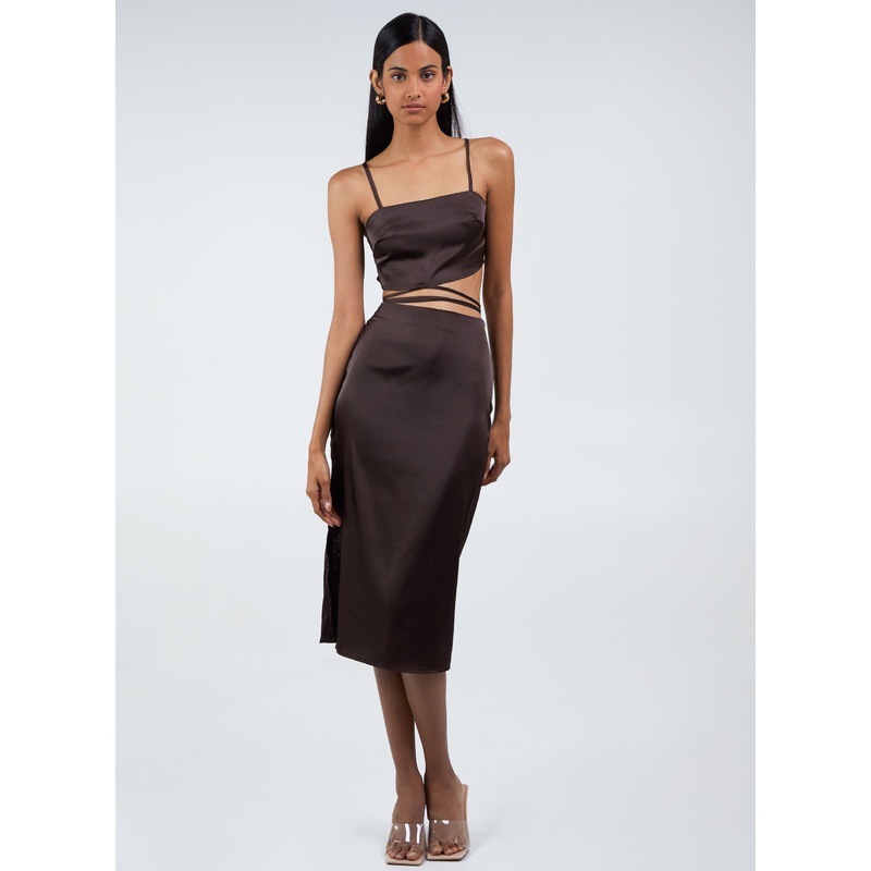 Silky Tie Wrap Cami Top-6 & 8 & 10 & 12 & 14-Chocolate