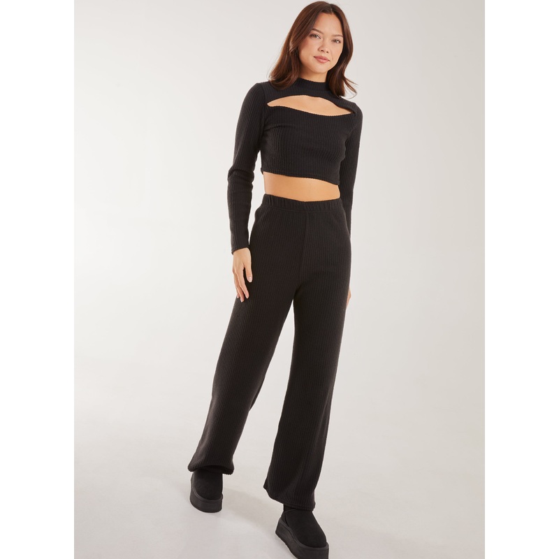 Soft Brushed Rib Flares-S & M & L-Black