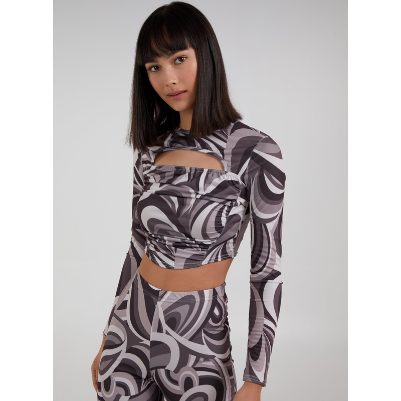 Swirl Print Cut Out Top-S & M & L-Chocolate