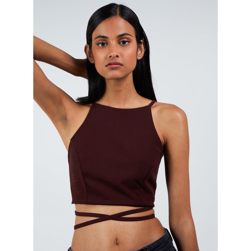 Tie Back Crop Top-S & M & L-Chocolate