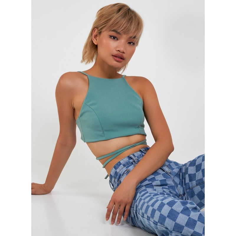 Tie Back Crop Top-S & M & L-Sage