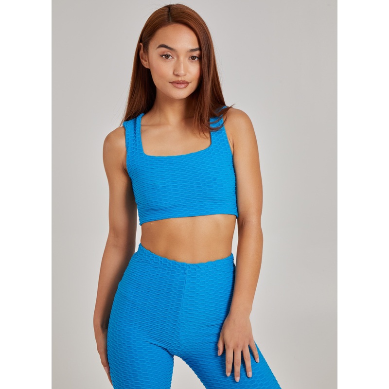 Waffle texture Crop Top-6 & 8 & 10 & 12 & 14-Blue
