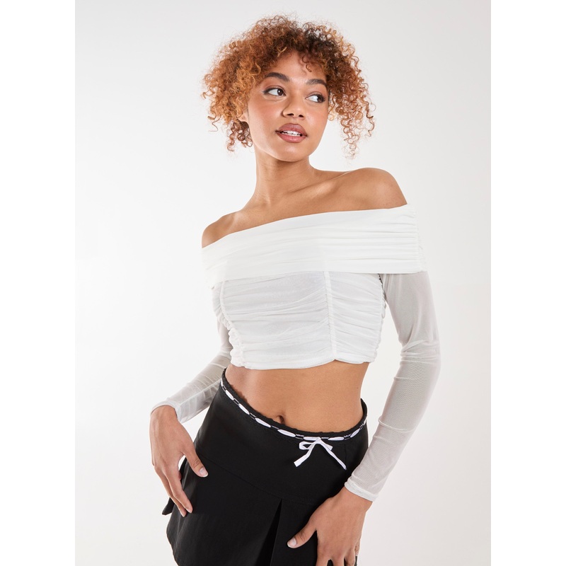 Bardot Mesh Long Sleeve Top-S & M & L-IVORY