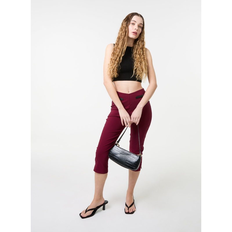 Capri Pants With Belts-XS & S & M & L-WINE