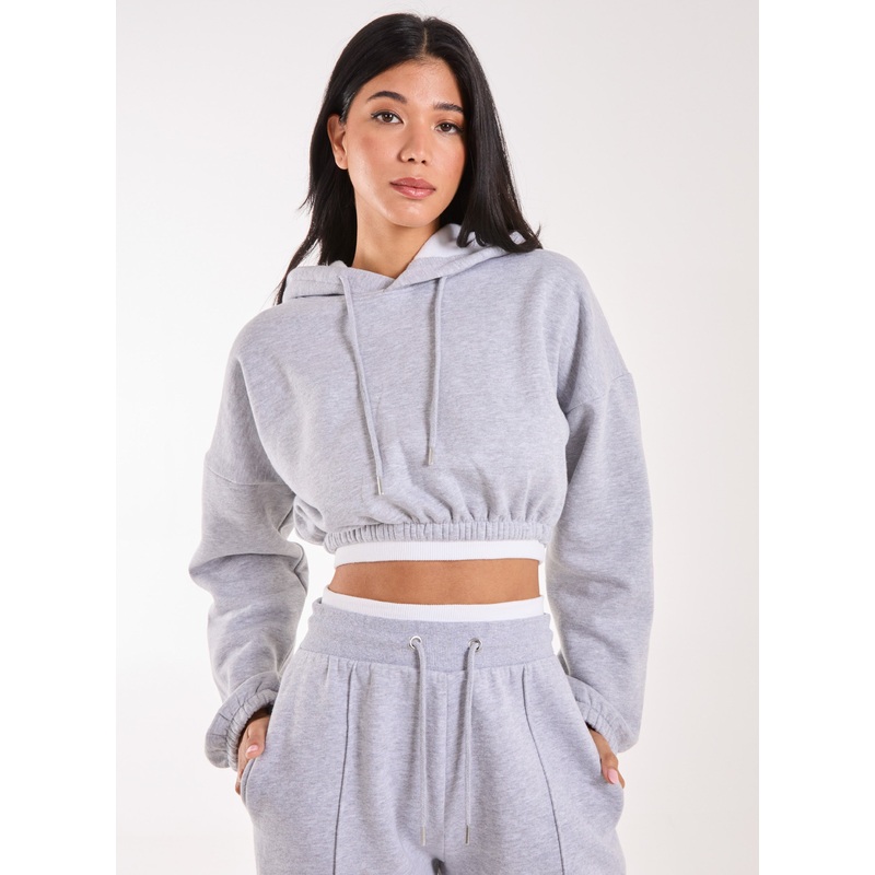 Contrast Waistband Cropped Hoodie