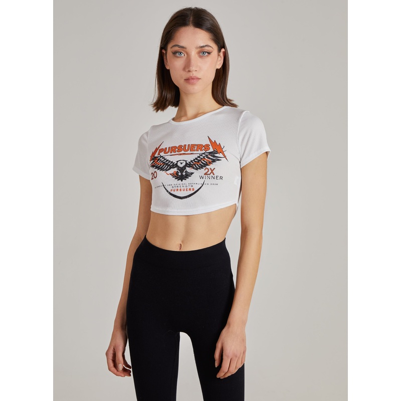 Cropped Ribbed Band Tee-S/M & M/L-Ivory