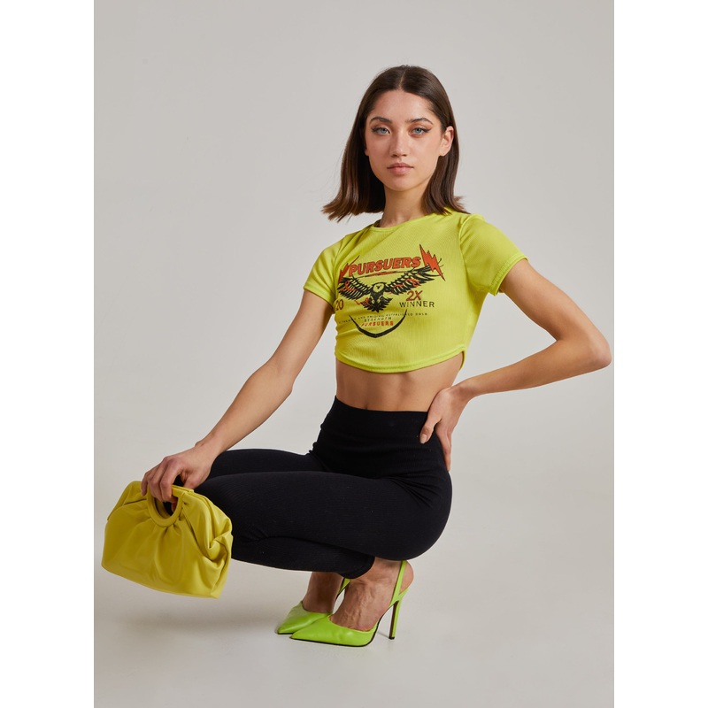 Cropped Ribbed Band Tee-S/M & M/L-Lime