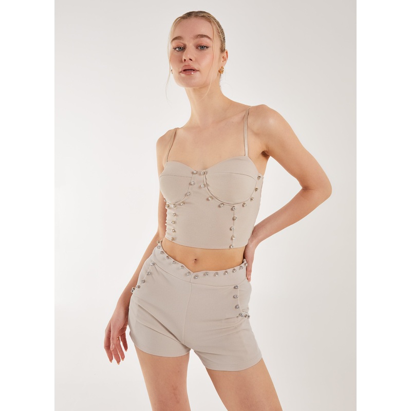 Diamante Bralette-S & M & L-Beige