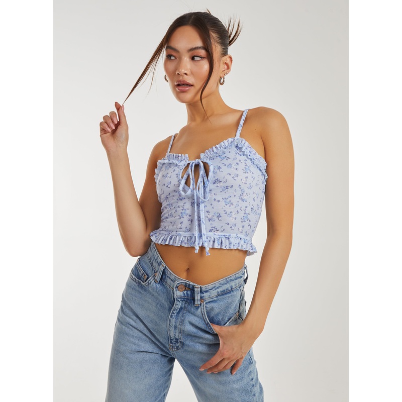 Ditsy Floral Cut Out Strappy Crop Top