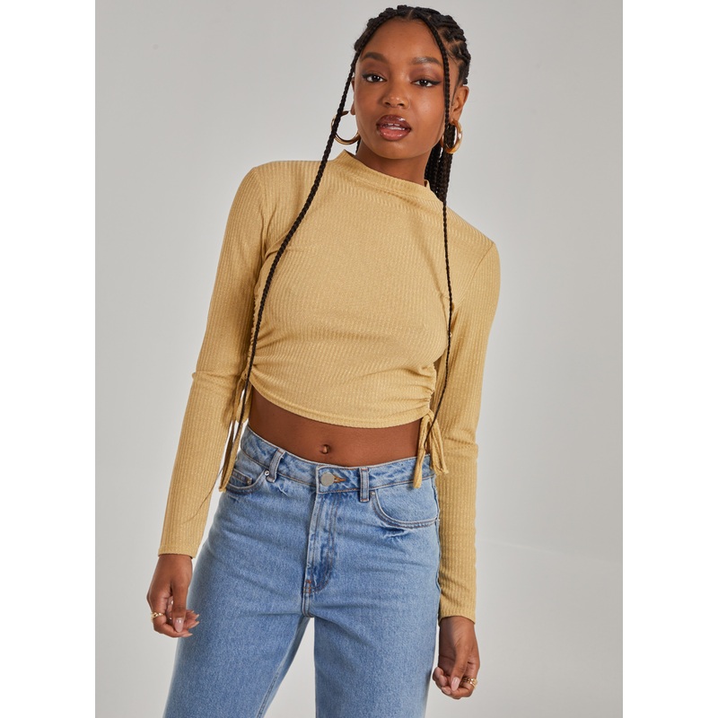 Glitter Long Sleeve Lurex Top-S & M & L-Gold