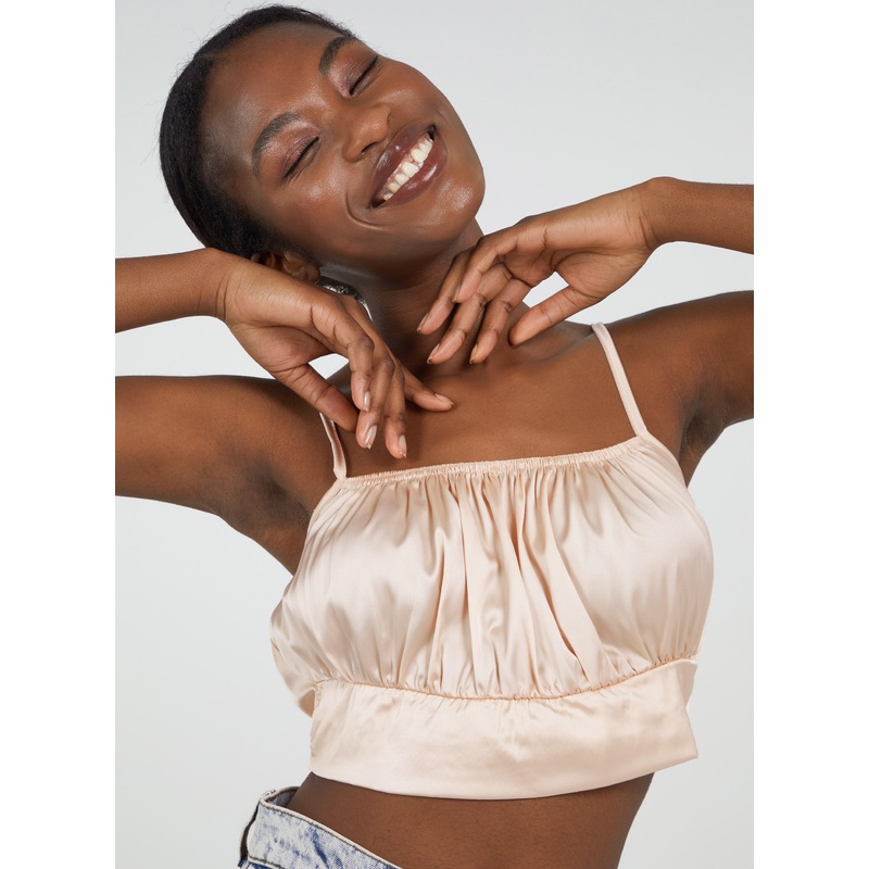 Satin Ruched Cami Top-6 & 8 & 10 & 12 & 14-Champagne