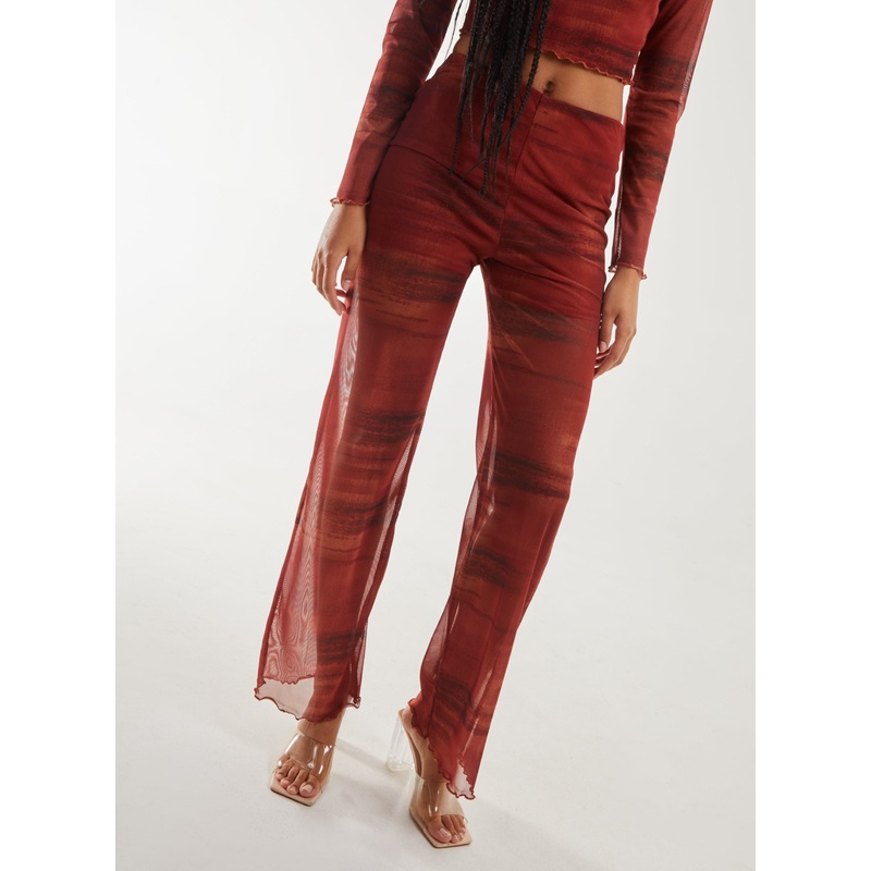 Saturn Mesh Flare Trousers-S & M & L-RUST