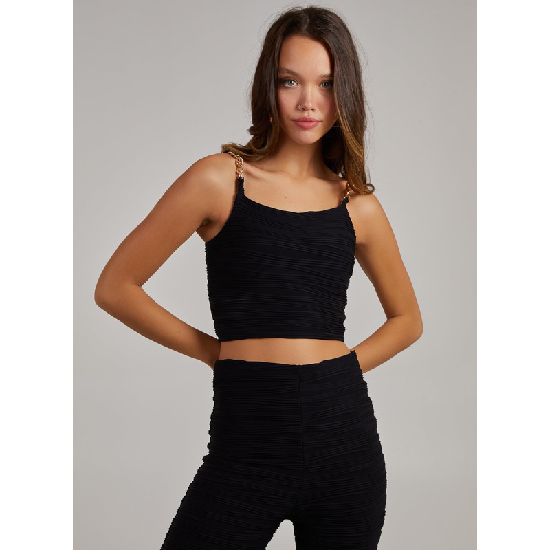 Swirl Rib Gold Chain Top-S & M & L-Black