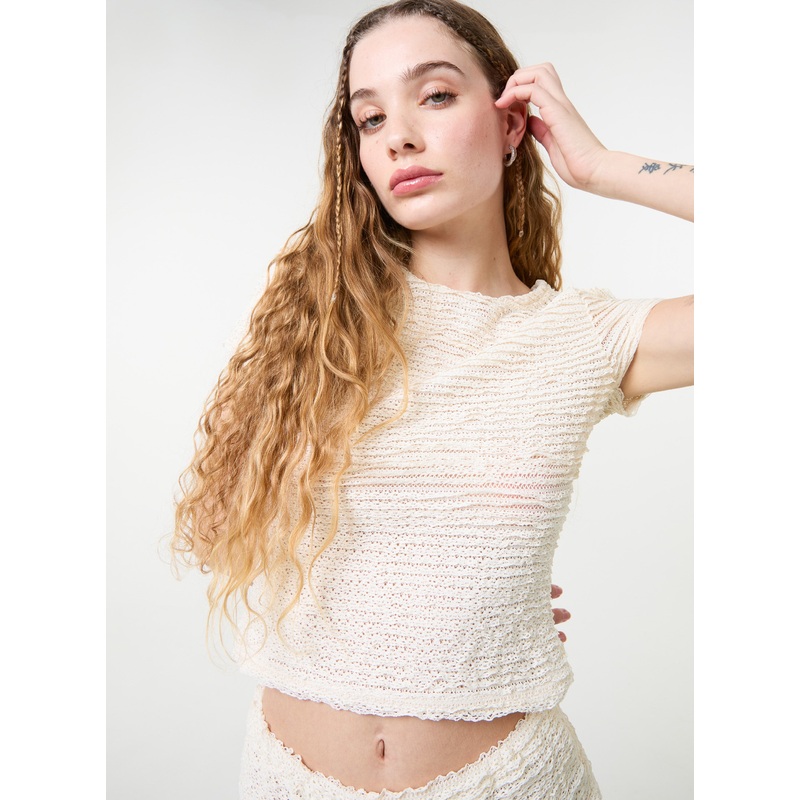 Textured Stretch Jersey Top-S & M & L-STONE