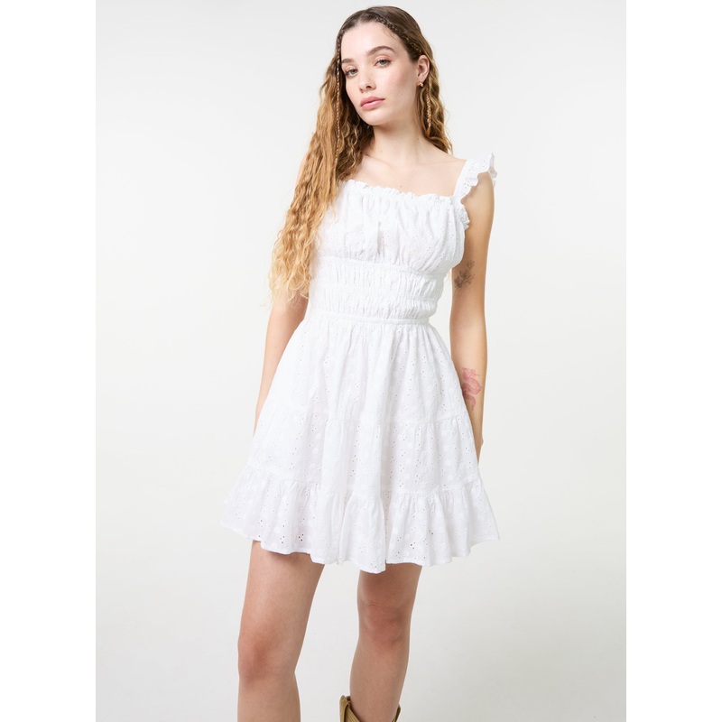 Tie Back Broderie Tiered Mini Dress