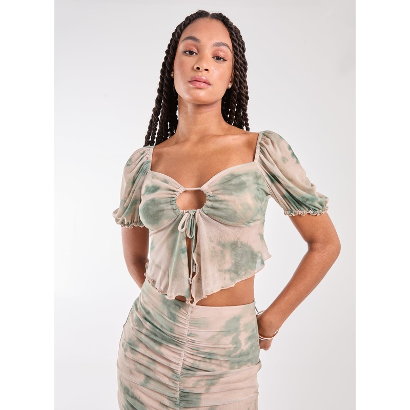 Tie Dye Puff Sleeve Butterfly Top