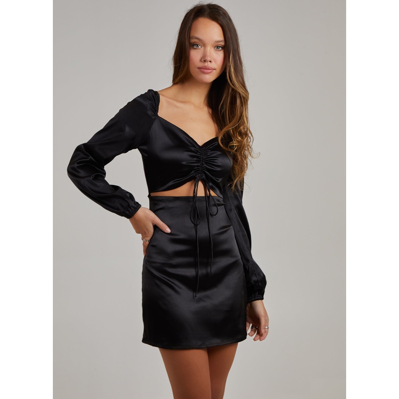 Tie Front Bodycon Dress-6 & 8 & 10 & 12 & 14-Black