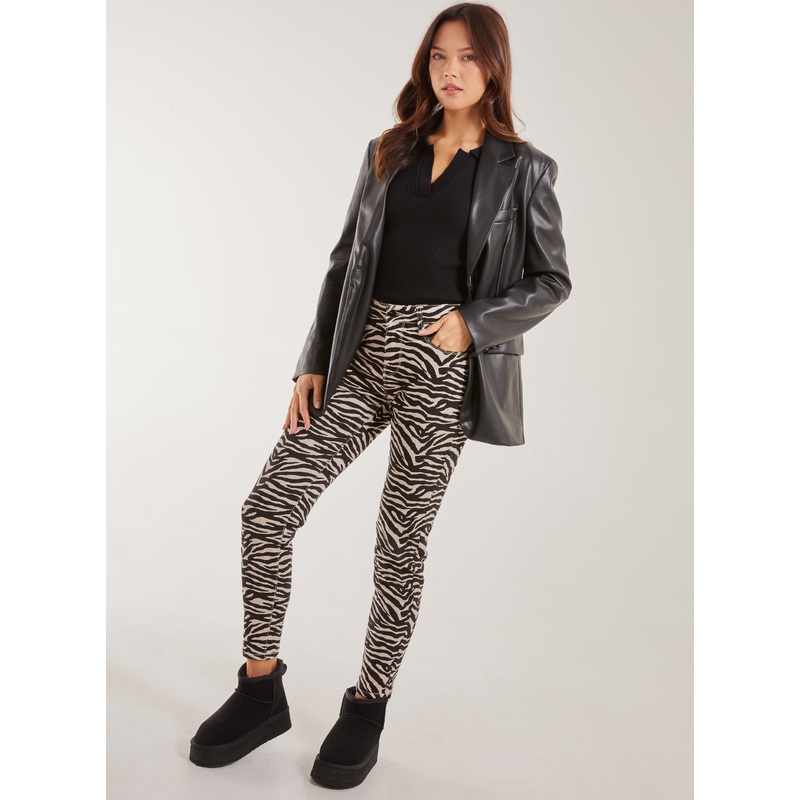 Zebra Print Straight Jeans-8 & 10 & 12 & 14-Black/Stone