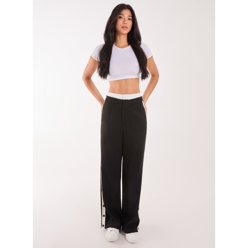 Boxer Style Popper Trousers-6 & 8 & 10 & 12 & 14-BLACK