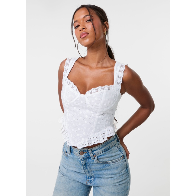 Broderie Frill Crop Top-S & M & L-IVORY
