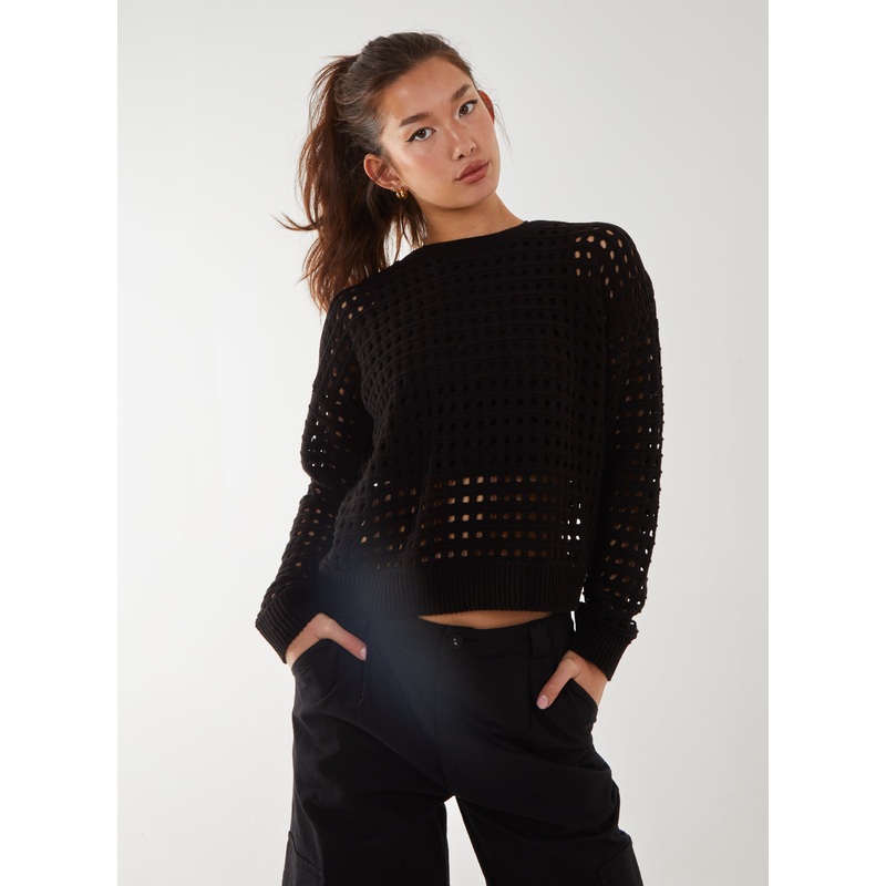 Crochet Knitted Sweater-S/M & M/L-Black