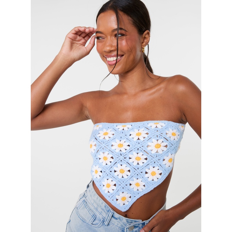 Daisy Crochet Hanky Top-ONE-BLUE