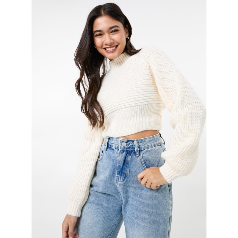 High Neck Knitted Jumper-S/M & M/L-IVORY