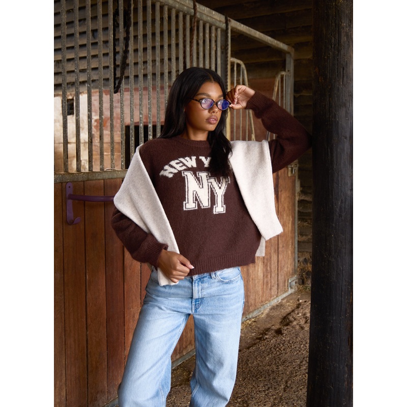 Knitted New York Jumper-S/M & M/L-CHOCOLATE