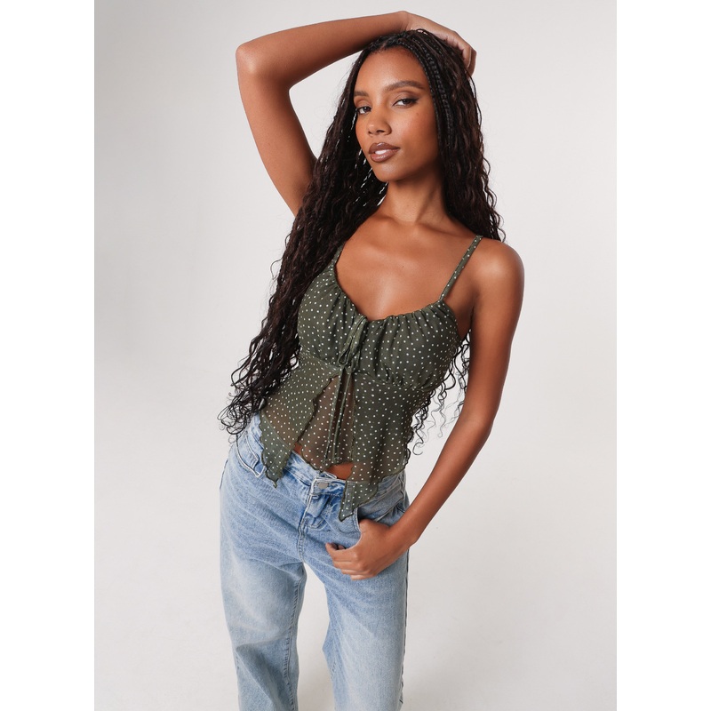 Polka Dot Butterfly Cami Top-S & M & L-KHAKI