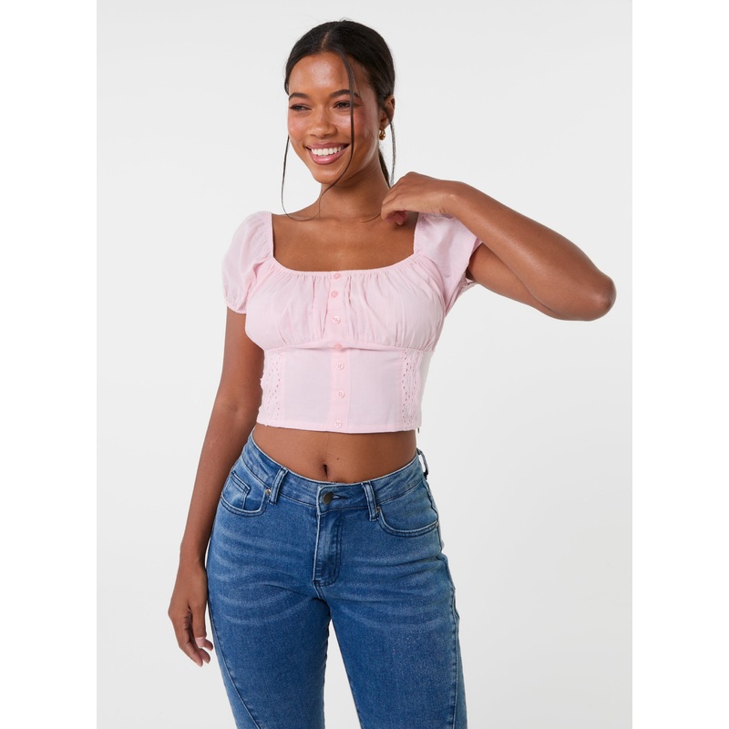 Puff Sleeve Broderie Detail Top