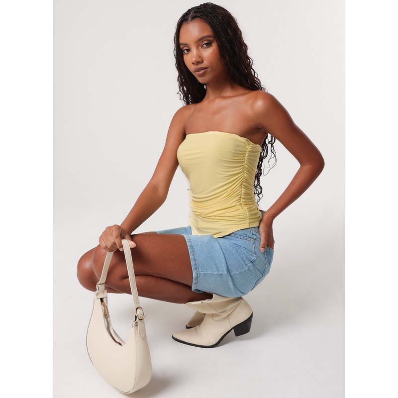 Ruched Slinky Bandeau Top-S & M & L-LEMON