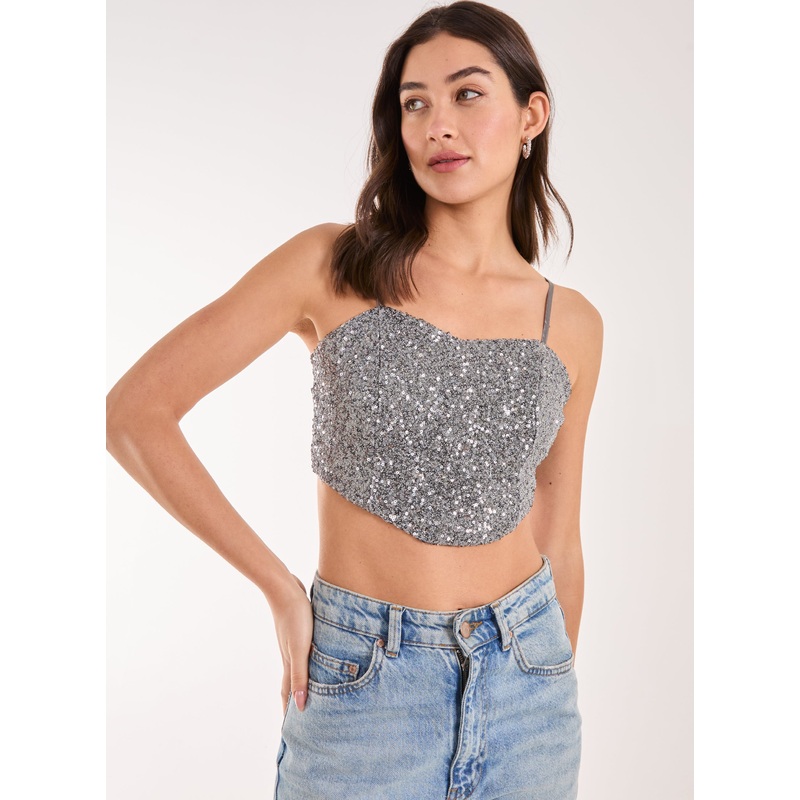 Sequin Corset Top-S & M & L-GREY