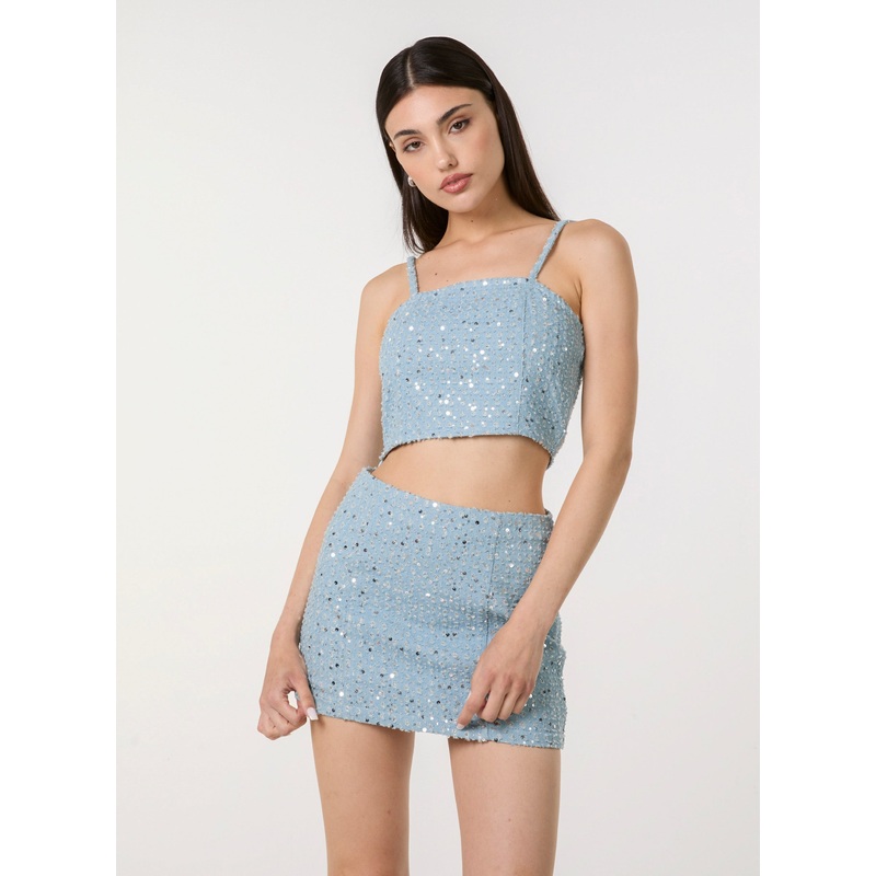 Sequin Embellished Denim Top-6 & 8 & 10 & 12 & 14-DENIM