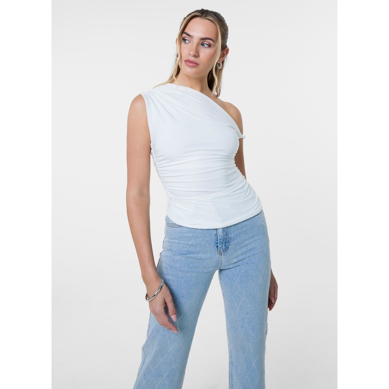 Twist Shoulder Top-S & M & L-WHITE