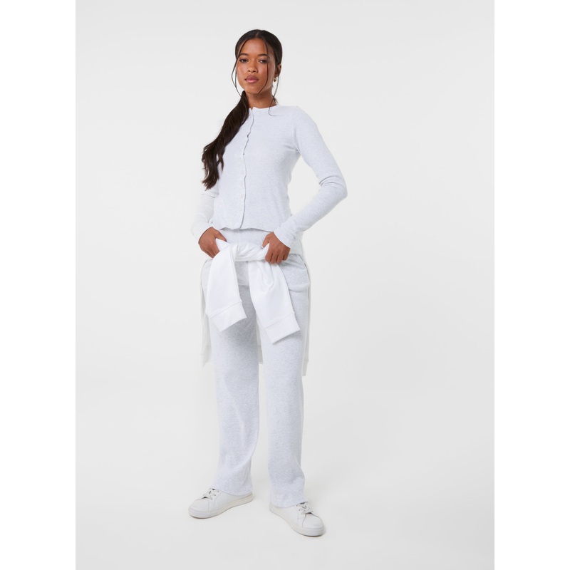 Wide Leg Ribbed Trousers-S & M & L-MARL GREY BLEACH