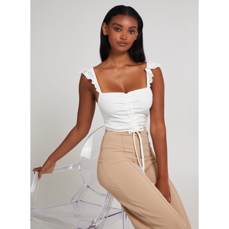 Broderie Gathered Top-S & M & L-White