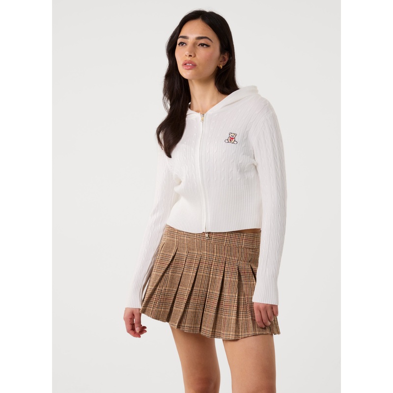 Cable Knit Bear Hoodie-S/M & M/L-CREAM